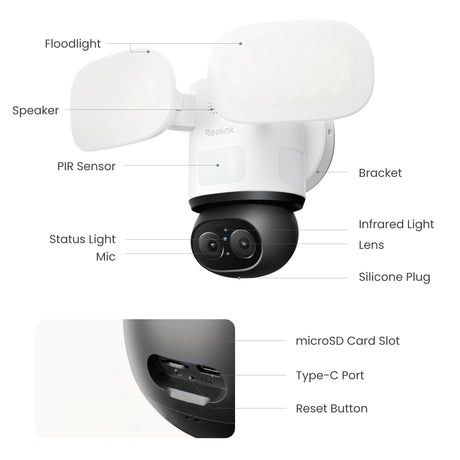 Reolink f850w trackflex floodlight wifi beveiligingscamera (wit, 4k, wifi)