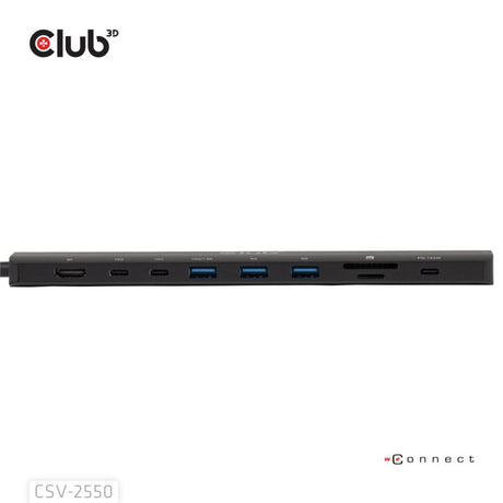 Club 3D 10-1 tragbare Dockingstation, USB Typ C, 10 Gbit/s auf HDMI, 8 K, 30 Hz, PD3.1, max. 140 Watt, Dockingstation (schwarz, HDMI, USB-C, LAN)