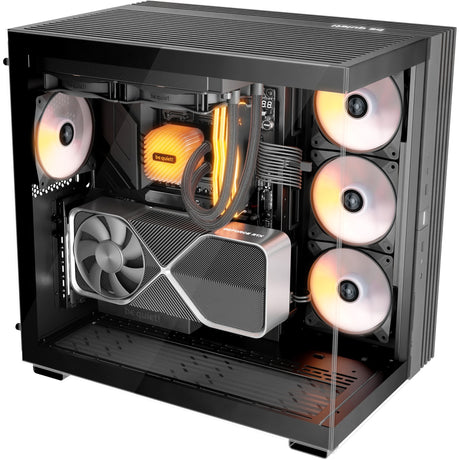 Ruhig sein! Lichtsockel 600 lx Midi-Tower-Gehäuse (schwarz | 2x USB-A | 1x USB-C | RGB | Fenster)