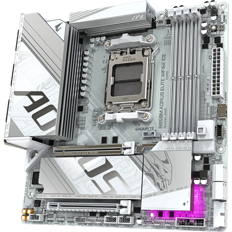 Gigabyte B850M Aorus Elite WiFi6E Ice Socket AM5 Mainboard (silberweiß, RAID, 2,5GB-LAN, WiFi 6E, BT, Sound, µATX)