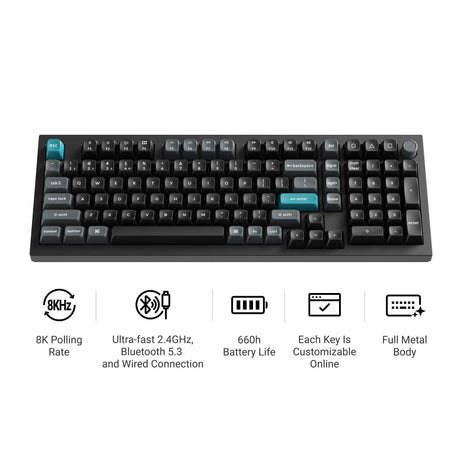 Keychron Q5 Ultra-M3 8K kabellose, benutzerdefinierte mechanische Tastatur (schwarz, US-Layout (QWERTY), Seidenpom-Banane, 96 %, RGB, Hot-Swap, 8 K, 2,4 GHz | Bluetooth 5.2 | USB-C)