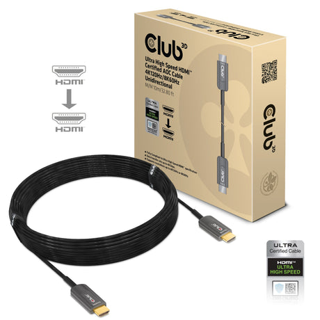 Club 3D Ultra High Speed AOC HDMI 2.1 zertifiziertes unidirektionales Kabel Stecker-Stecker (Schwarz, 10 Meter, 4K 120 Hz, 8K 60 Hz, 48 Gbit/s)