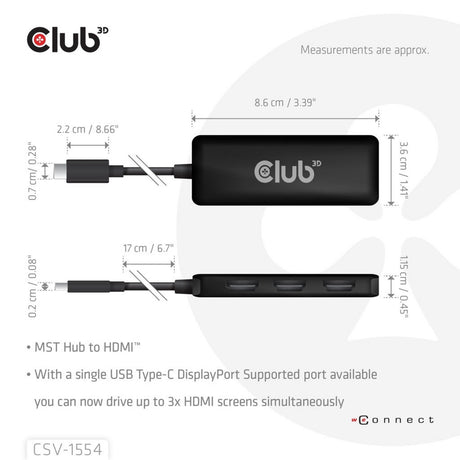 Club 3D USB-C auf Triple HDMI MST Hub 4K60Hz Adapter (Schwarz)