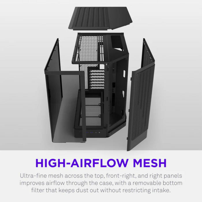 Nzxt h6 rgb+ midi tower behuizing (zwart | 2x usb-a | 1x usb-c | rgb | tempered glass)