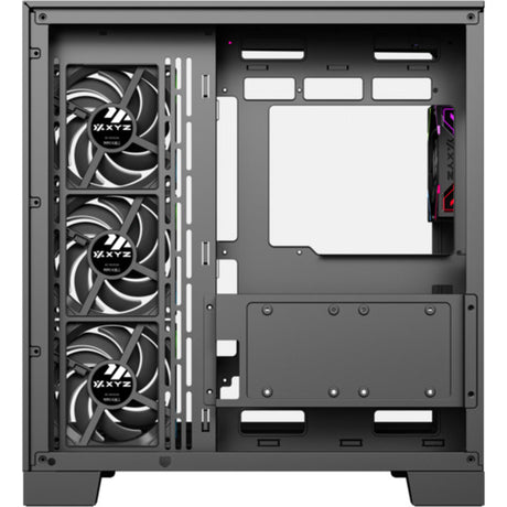 Xyz PC Gear Tesseract A-RGB Midi-Tower-Gehäuse (Schwarz | 2x USB-A | 1x USB-C | RGB | Gehärtetes Glas)