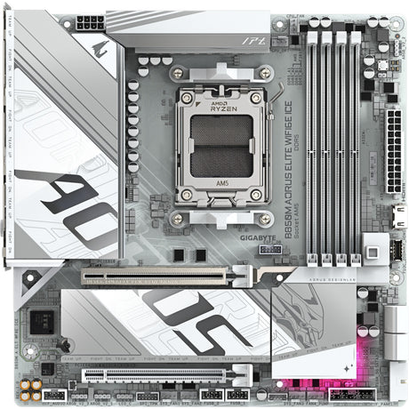 Gigabyte B850M Aorus Elite WiFi6E Ice Socket AM5 Mainboard (silberweiß, RAID, 2,5GB-LAN, WiFi 6E, BT, Sound, µATX)