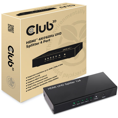 Club 3D HDMI 2.0 UHD Splitter 4 Ports HDMI Splitter (Schwarz)