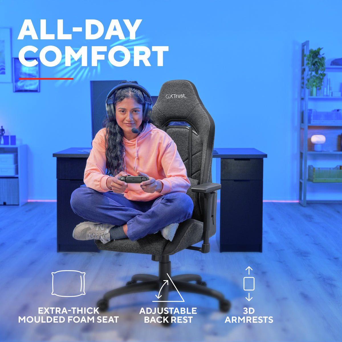 Trust GXT 723 Ruya bequemer Gaming-Stuhl aus Stoff (grau)