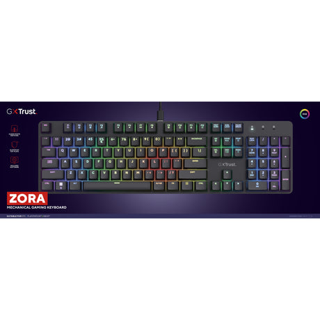 Mechanische Gaming-Tastatur Trust GXT 871 Zora (Schwarz, US-Layout (QWERTY), Huano Red, 100 %, RGB)