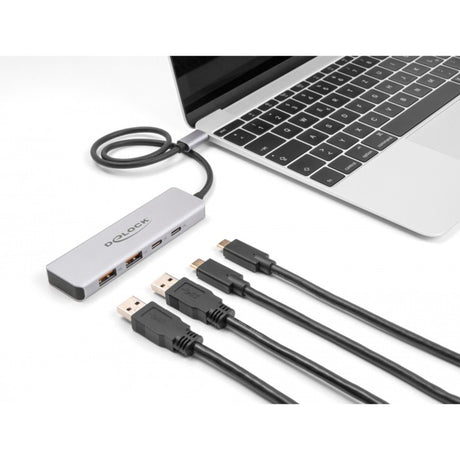 Delock USB 10 Gbit/s USB-C Hub USB-Hub (grau, 2x USB-A 3.2 (10 Gbit s), 2x USB-C 3.2 (10 Gbit s))