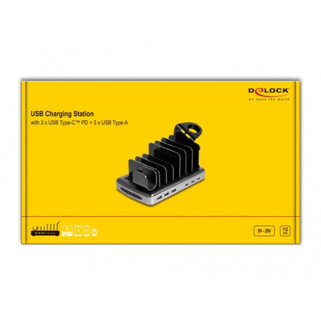 Delock USB-Ladestation mit 3 x USB Typ-C PD + 3 x USB Typ-A (112 W) (grau schwarz)