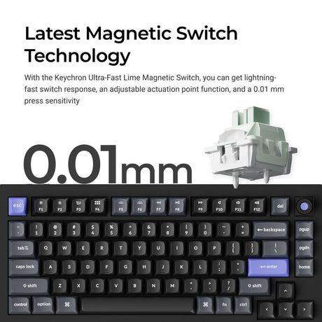 Keychron Q1 HE 8K Magnetschalter-Tastatur (schwarz, US-Layout (QWERTZ), ultraschnelles Lime, 75 %, RGB, Hot-Swap, 8K)