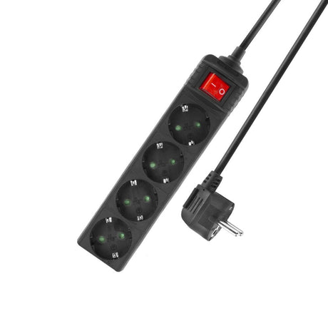 Act Connectivity Act Steckdosenleiste mit Leuchtschalter, 4 Steckdosen, 2 m, schwarz AC2440