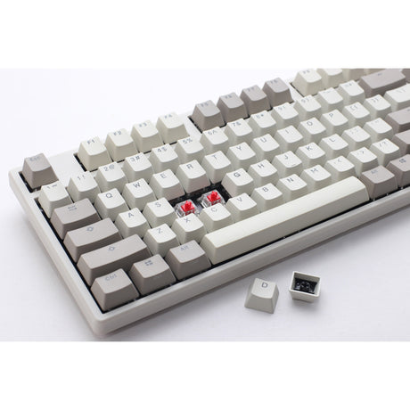 Mechanische Vintage-Tastatur von Ducky Origin (grau, US-Layout (QWERTY), Cherry MX Silent Red, 100 %, Hot-Swap, PBT-Double-Shot-Tastenkappen)