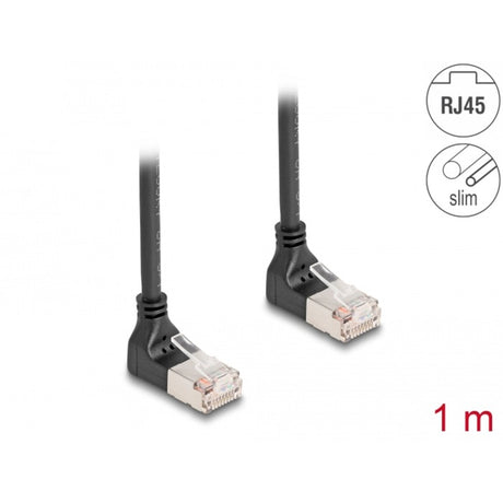 Delock RJ45 Netzwerkkabel Cat.6a S FTP Slim 90° nach oben nach oben gewinkelt 1 m Kabel (schwarz)