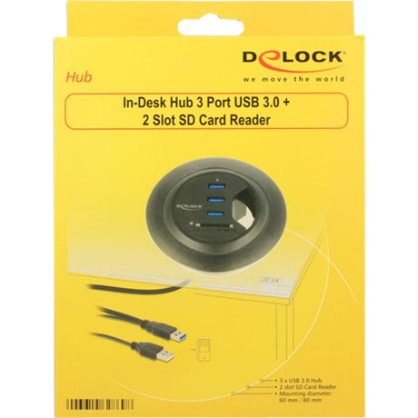 Delock In-Desk-Hub 3 Port USB 3.0 + 2 Slot SD-Kartenleser Kartenleser