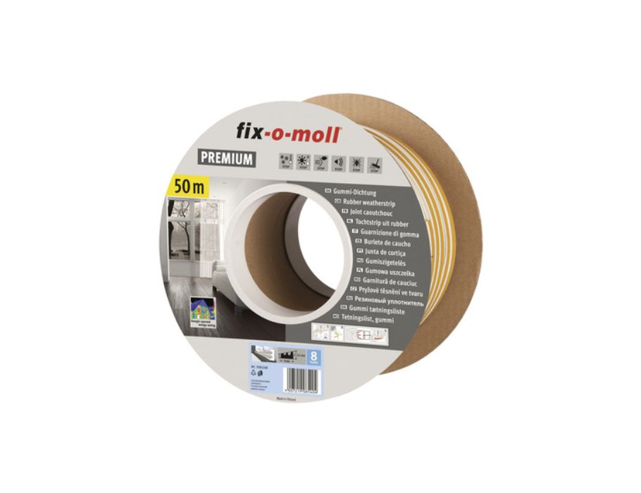 Fix-o-moll Zugluftstreifen – W-Profil – 50 m x 9 x 3,5 mm – 1,5–2,7 mm – weiß