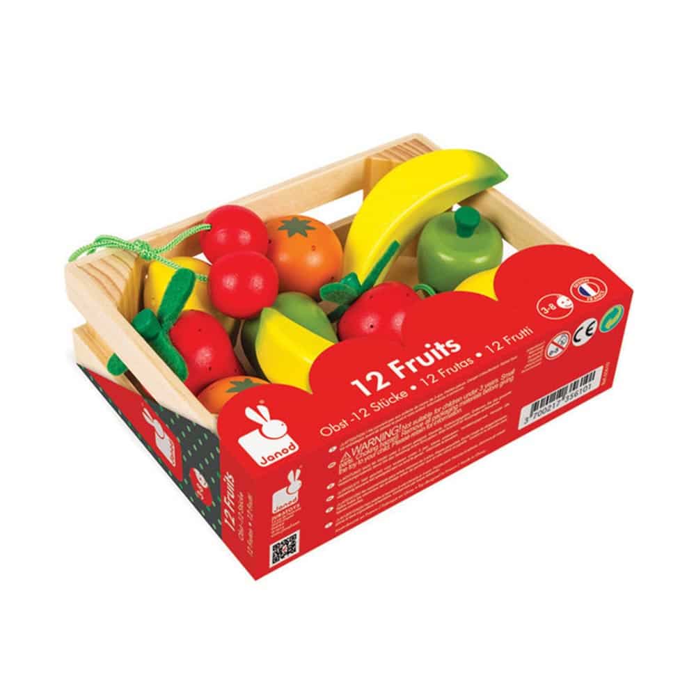 Mertex Janod 12 Stück Holzfrüchte in Holzkiste