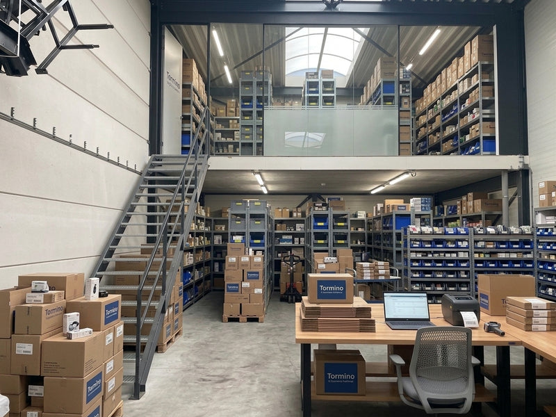 Tormino magazijn interieur met verzendstation in Noordwijkerhout