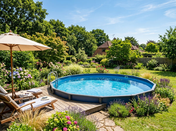 Bovengrondse zwembad in tuin