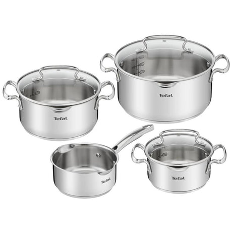 Tefal Duetto+ 4-teiliges Kochset aus Edelstahl, Kochtopf 16 cm und Töpfe mit 16, 20 und 24 cm, geeignet für alle Herdarten.