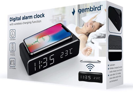 Gembird Digitalwecker mit kabelloser Ladefunktion für Smartphone – 8140250
