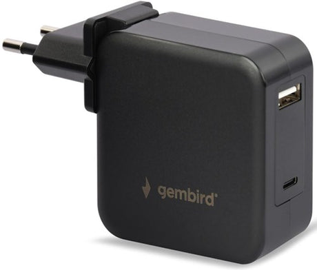 Gembird USB-C-Schnellladegerät, Laptop-Netzteil 60 W, USB + USB-C, Schwarz – 9550195