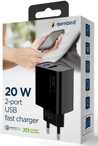 Enzo Gembird USB + USB-C Schnellladegerät 20W schwarz - A9540150