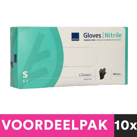 Puderfreie Nitrilhandschuhe von Abena, Größe S, 100 Stück, schwarz, Vorteilspackung