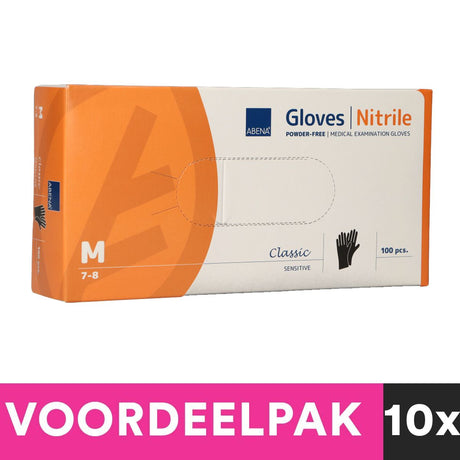 Puderfreie Nitrilhandschuhe von Abena, Größe M, 100 Stück, schwarz, Vorteilspackung