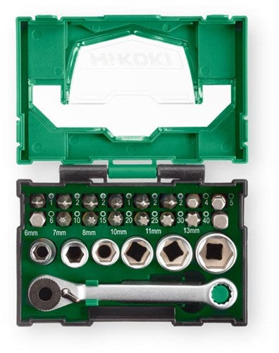Hikoki Zubehör Bit-Box 24-teilig (Box 1) – Bit-Set und Steckschlüssel-Set mit Ratsche – 40030020