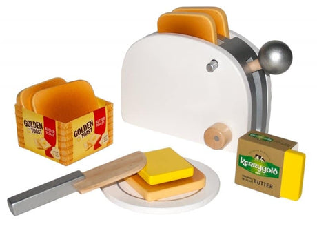 Van der Doelen Tanner goldenes Toastset, Holztoaster inkl. Brot und Butter