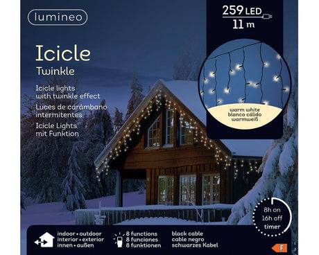 Lumineo LED-Beleuchtung Eiszapfen 11 Meter – 259LED warmweißes Funkeln