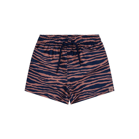 Lebendige Streifen | Blau-orangefarbene UV-Schwimmboxershorts für Jungen