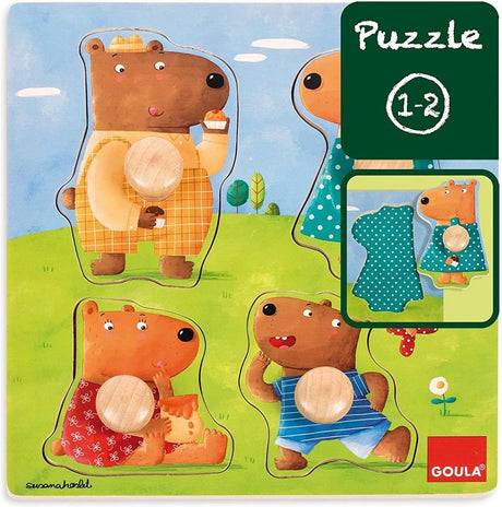 Goula-Puzzle - Holzknopfpuzzle mit 4 Bären - 4 Teile