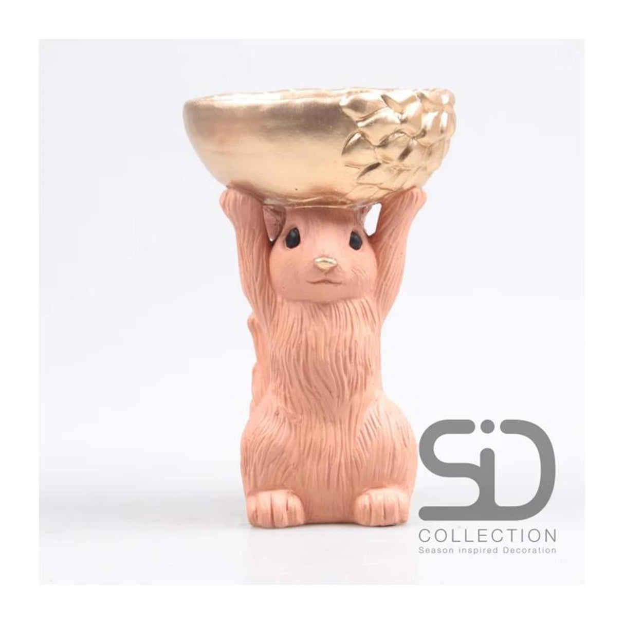 Season inspired decoration eekhoorn met bak 14x12x22,5cm beigerood