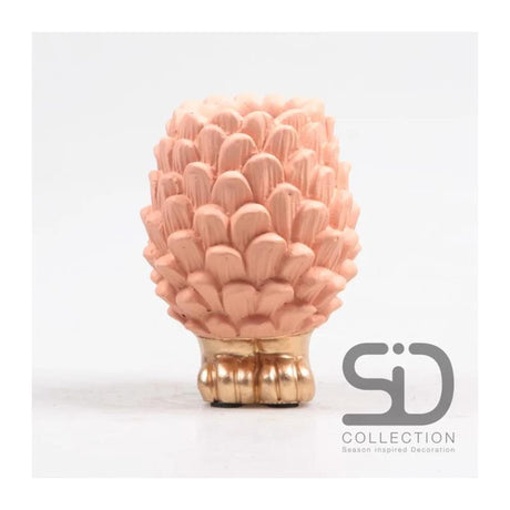 Von der Jahreszeit inspirierte Deko-Vase mit Tannenzapfen auf Sockel, 12 cm, beige-rot
