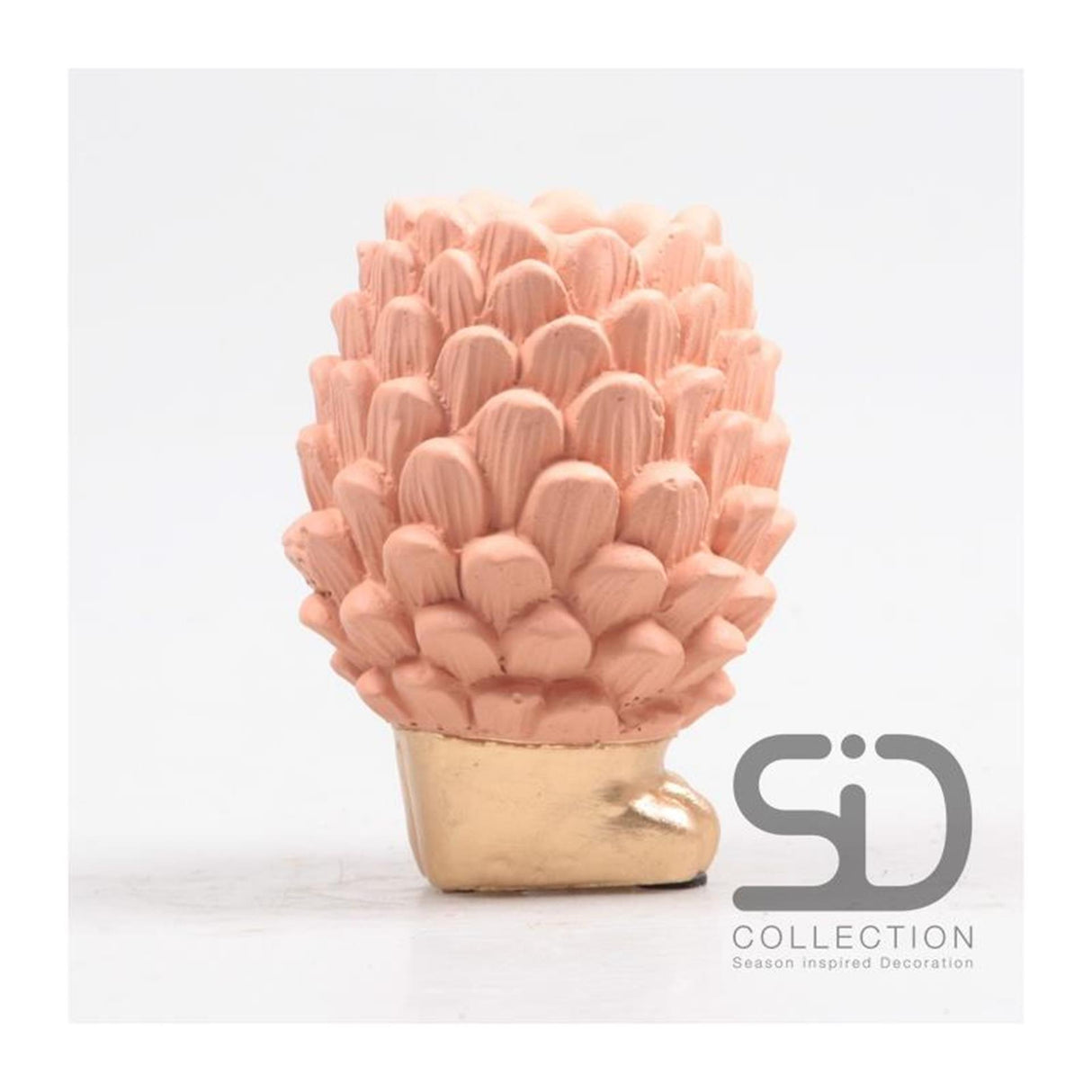 Von der Jahreszeit inspirierte Deko-Vase mit Tannenzapfen auf Sockel, 12 cm, beige-rot