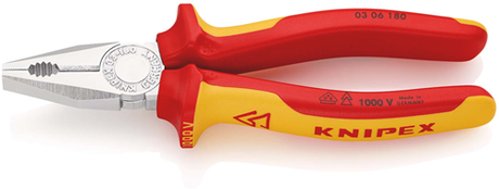 Knipex Kombizange isoliert | Mehrkomponentengriffe | VDE-geprüft | verchromt | Länge 180 mm | SB-Kartenblister - 03 06 180 sb
