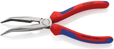 Knipex Flachspitzzange mit Seitenschneider (Telefonzange) | 200mm Länge | Mehrkomponentengriffe | schwarz atramentiert - 26 22 200 sb