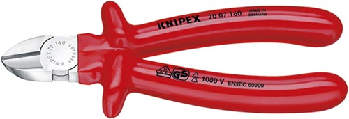 Knipex Seitenschneider verchromt tauchisoliert, VDE-geprüft 160 mm - 7007160