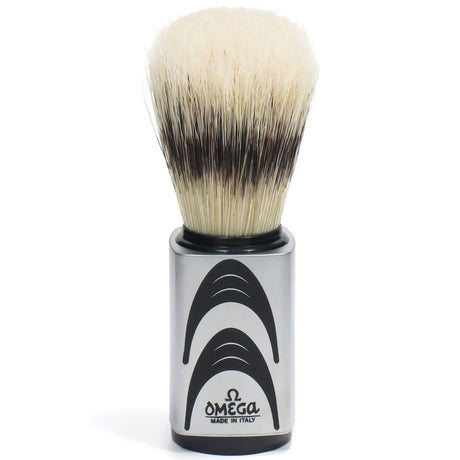Omega Rasierpinsel Hi-Brush Schweineborsten mit Dachshaareffekt, grauer Griff + Standard 11,5 cm