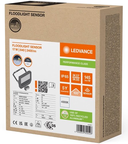 Enzo Ledvance LED-Baulampe 20 W 4000 K Schwarz + Sensor – 5017561