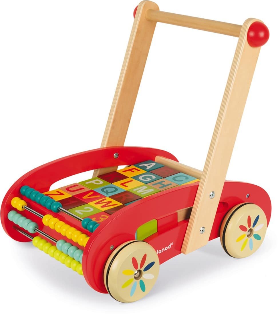 Mertex Janod – Holz-Schubwagen mit ABC-Blöcken und Abakus
