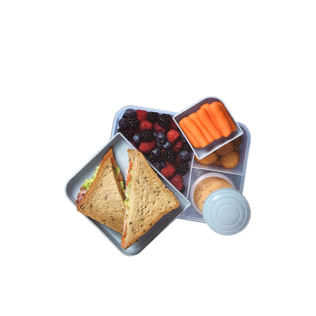 Lunchbox mit Dressingbecher und 2 Tabletts blau