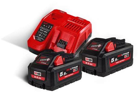 Milwaukee m18 hnrg-552 | Hochleistungsbatterie-Starterset 18 V (2x 5,5-Ah-Batterie + Schnellladegerät M12-18 FC) – 4933464713