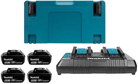 Makita-Zubehör 18-V-Li-Ionen-Akku-Starterset 198091-4 (4x BL1860B 6,0 Ah) + Duo-Ladegerät DC18RD in MBox – 198091-4