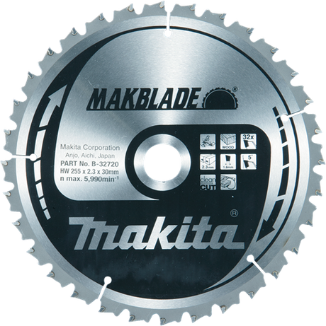 Makita Zubehör Kappsägeblatt Holz | Makblade 255x30x2,3 32t 5g - b-32720 b-32720
