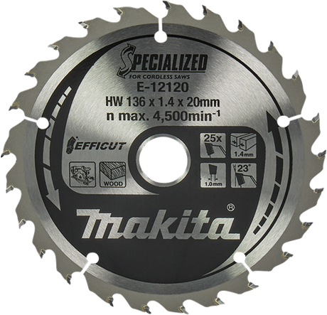 Makita Zubehör Kreissägeblatt Holz | Wirkung 136x20x1,5 25t 23g - e-12120 - e-12120
