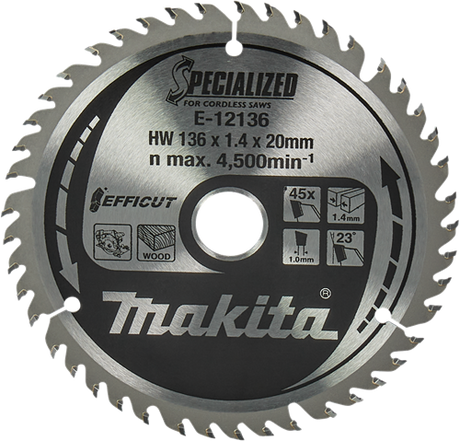 Makita Zubehör Kreissägeblatt Holz | Wirkung 136x20x1,5 45t 23g - e-12136 - e-12136
